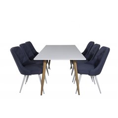 Polar Dining Table - 180*90*H75 - White / Oak, Velvet Deluxe Dining Chair - White Legs - Blue Fabric_6