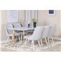 Polar Dining Table - 180*90*H75 - White / Oak, Velvet Deluxe Dining Chair - White Legs - Light Grey Fabric_6