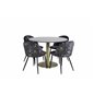 Estelle Round Dining Table ø106 H75 - Black / Brass, Velvet Dining Chair - Black Flower fabric_4