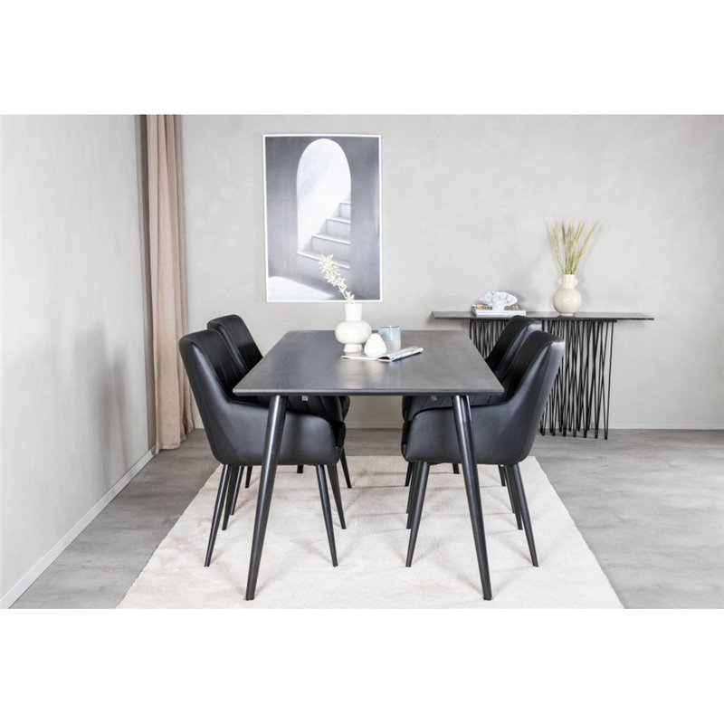 Dipp Dining Table - 180*90cm - Black Veneer / all black legs , Comfort Dining Chair - Black / Black_4