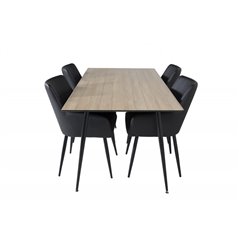 Silar Dining Table - 180 cm - "Wood Look"  Melamine / Black Legs, Comfort Dining Chair - Black / Black_4