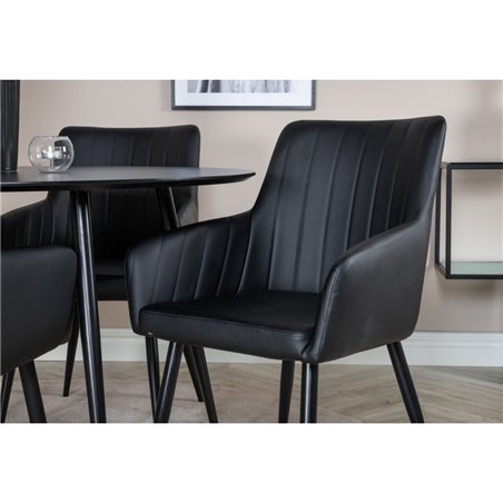 Silar Dining Table - Round 100  cm - Black Melamine / Black Legs, Comfort Dining Chair - Black / Black_4