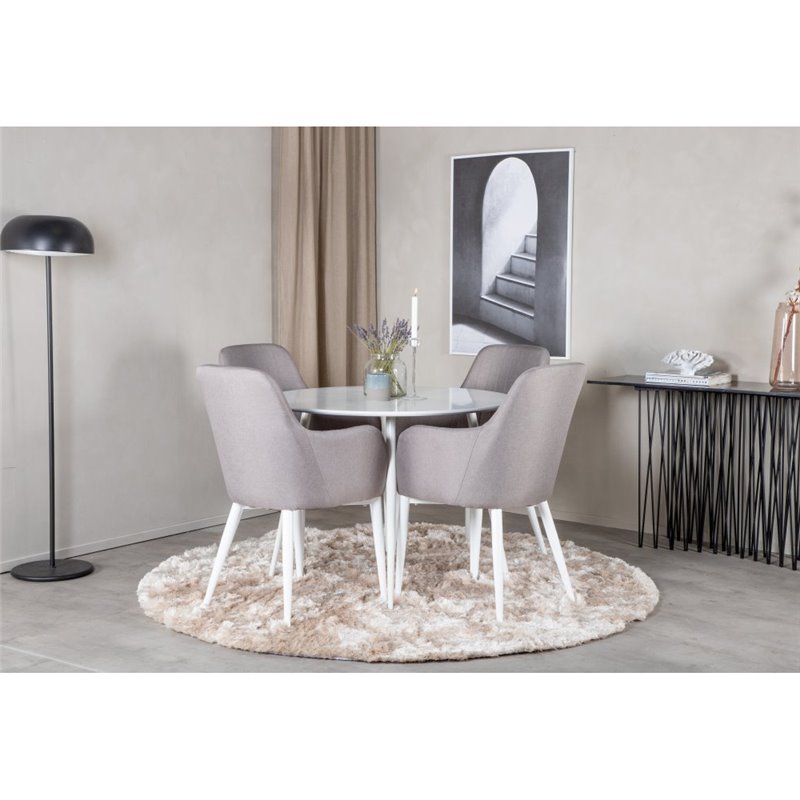 Plaza Round Table 100 cm - White top / White Legs, Comfort Dining Chair - Grey / White_4