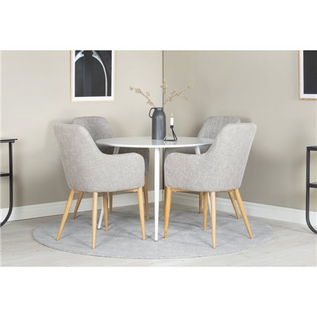 Plaza Round Table 100 cm - White top / White Legs, Comfort Dining Chair - Light Grey / Oak_4