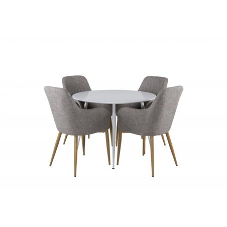 Plaza Round Table 100 cm - White top / White Legs, Comfort Dining Chair - Light Grey / Oak_4