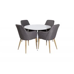 Plaza Round Table 100 cm - White top / White Legs, Comfort Dining Chair - Dark Grey / Oak_4