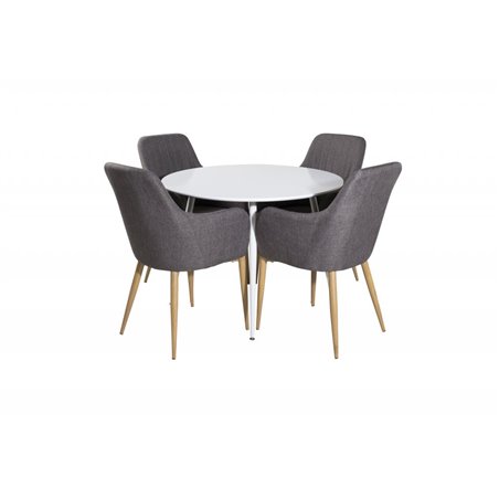 Plaza Round Table 100 cm - White top / White Legs, Comfort Dining Chair - Dark Grey / Oak_4