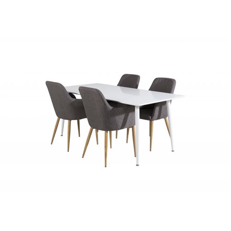 Polar Dining table 180 cm - White top / White Legs, Comfort Dining Chair - Dark Grey / Oak_4