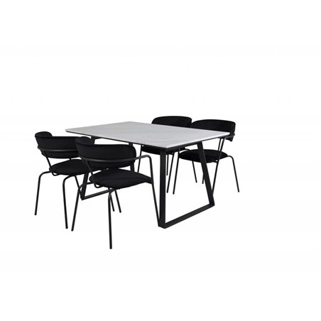 Estelle Dining Table 140*90 - White / Black, Arrow armchair - Black Legs - Black Velvet_4