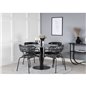 Estelle Round Dining Table ø106 H75 - Black / Black, Arrow armchair - Black Legs - Black Flower printed Fabric_4