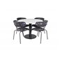 Estelle Round Dining Table ø106 H75 - White / Black, Arrow armchair - Black Legs - Black Flower printed Fabric_4