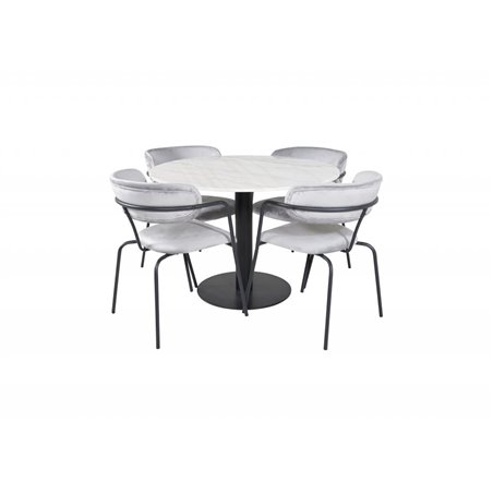 Estelle Round Dining Table ø106 H75 - White / Black, Arrow armchair - Black Legs - Grey Velvet_4