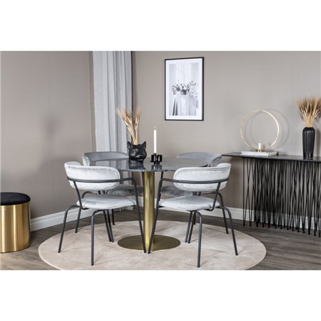 Estelle Round Dining Table ø106 H75 - Black / Brass, Arrow armchair - Black Legs - Grey Velvet_4