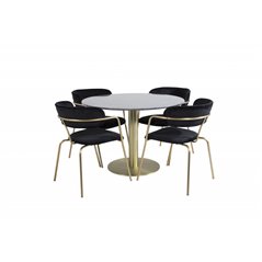 Estelle Round Dining Table ø106 H75 - Black / Brass, Arrow armchair - Brass Legs - Black Velvet_4