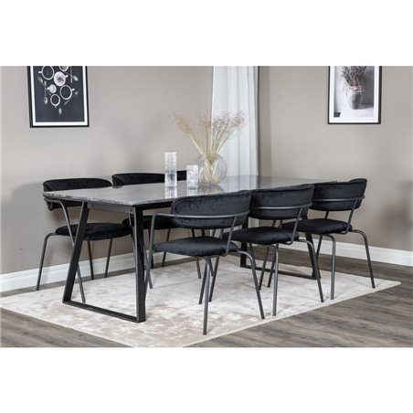 Estelle Dining Table 200*90*H76 - Black / Black, Arrow armchair - Black Legs - Black Velvet_6