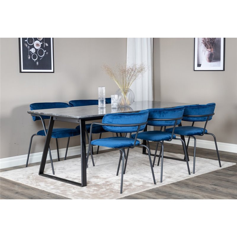 Estelle Dining Table 200*90*H76 - Black / Black, Arrow armchair - Black Legs - Blue Velvet_6