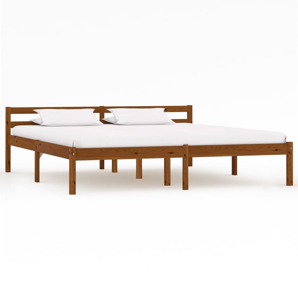  Sängram med 2 lådor honungsbrun massiv furu 180x200 cm