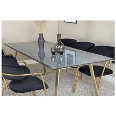 Estelle Dining Table 200*90*H76 - Grey / Brass, Arrow armchair - Brass Legs - Black Velvet_6