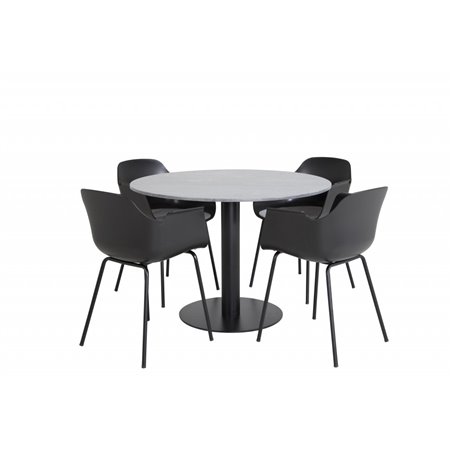 Estelle Round Dining Table ø106 H75 - Black / Black, Comfort Plastic Dining Chair - Black Legs -Black Plastic_4