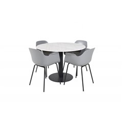 Estelle Round Dining Table ø106 H75 - White / Black, Comfort Plastic Dining Chair - Black Legs - Grey Plastic_4