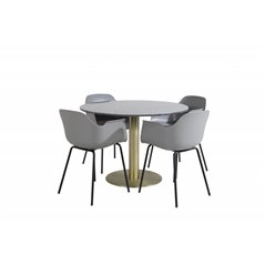 Estelle Round Dining Table ø106 H75 - Black / Brass, Comfort Plastic Dining Chair - Black Legs - Grey Plastic_4