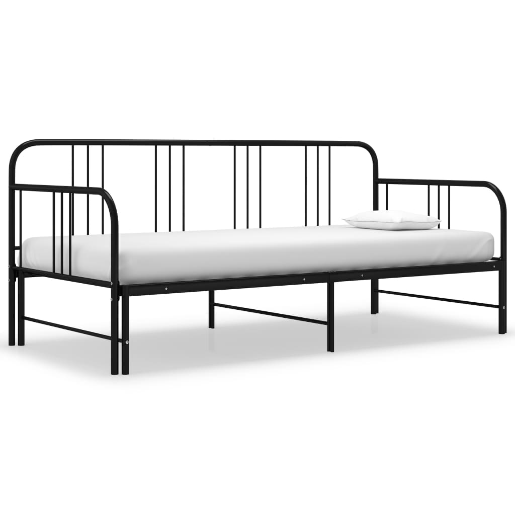  Utdragbar sängram bäddsoffa svart metall 90x200 cm