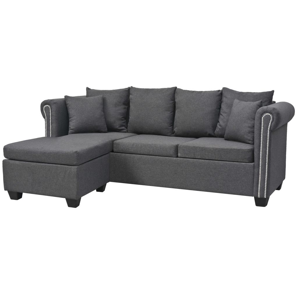  Soffa L-formad soffa tyg mörkgrå 200x140x73 cm