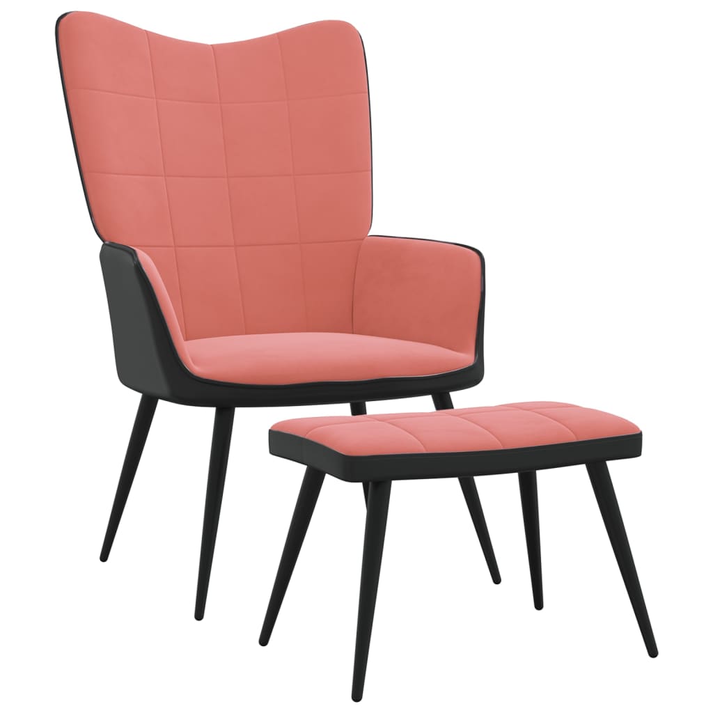  Vilstol med fotpall rosa sammet och PVC