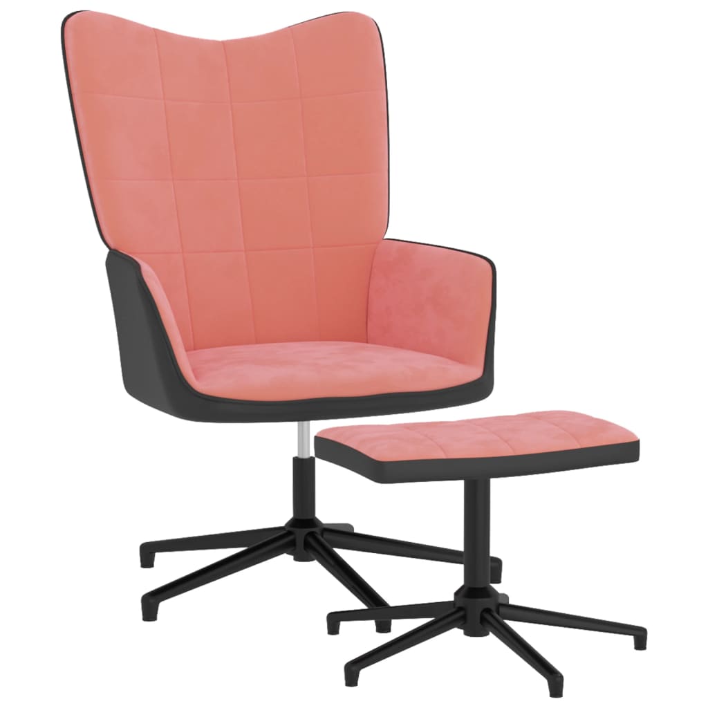  Vilstol med fotpall rosa sammet och PVC