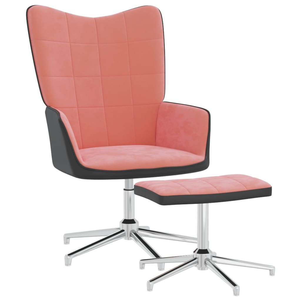  Vilstol med fotpall rosa sammet och PVC