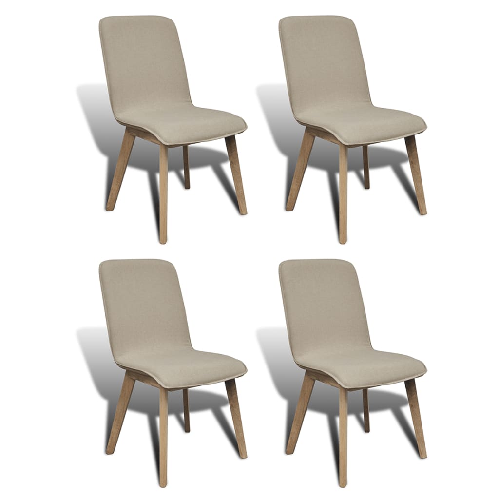  Matstolar 4 st beige tyg och massiv ek