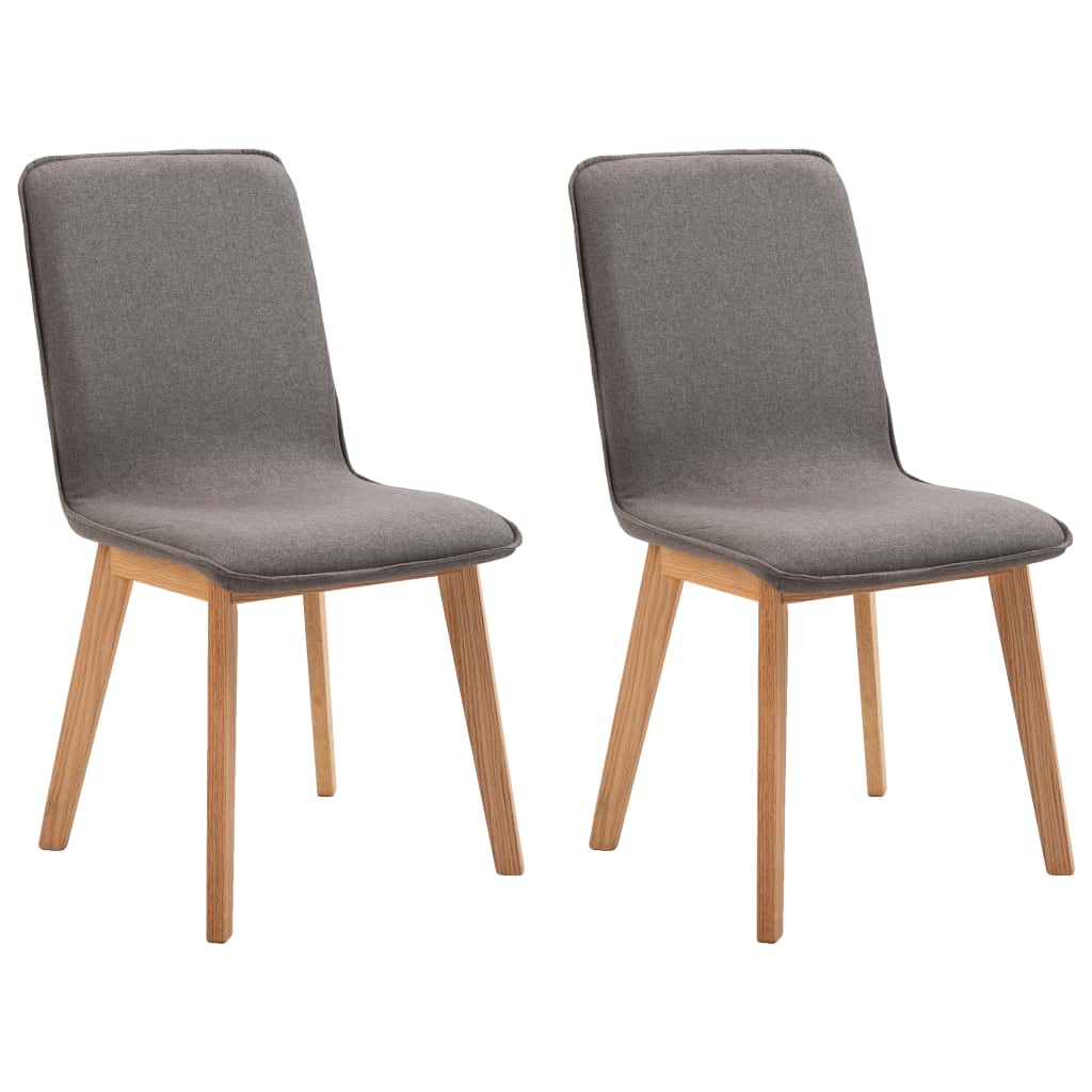  Matstolar 2 st taupe tyg och massiv ek