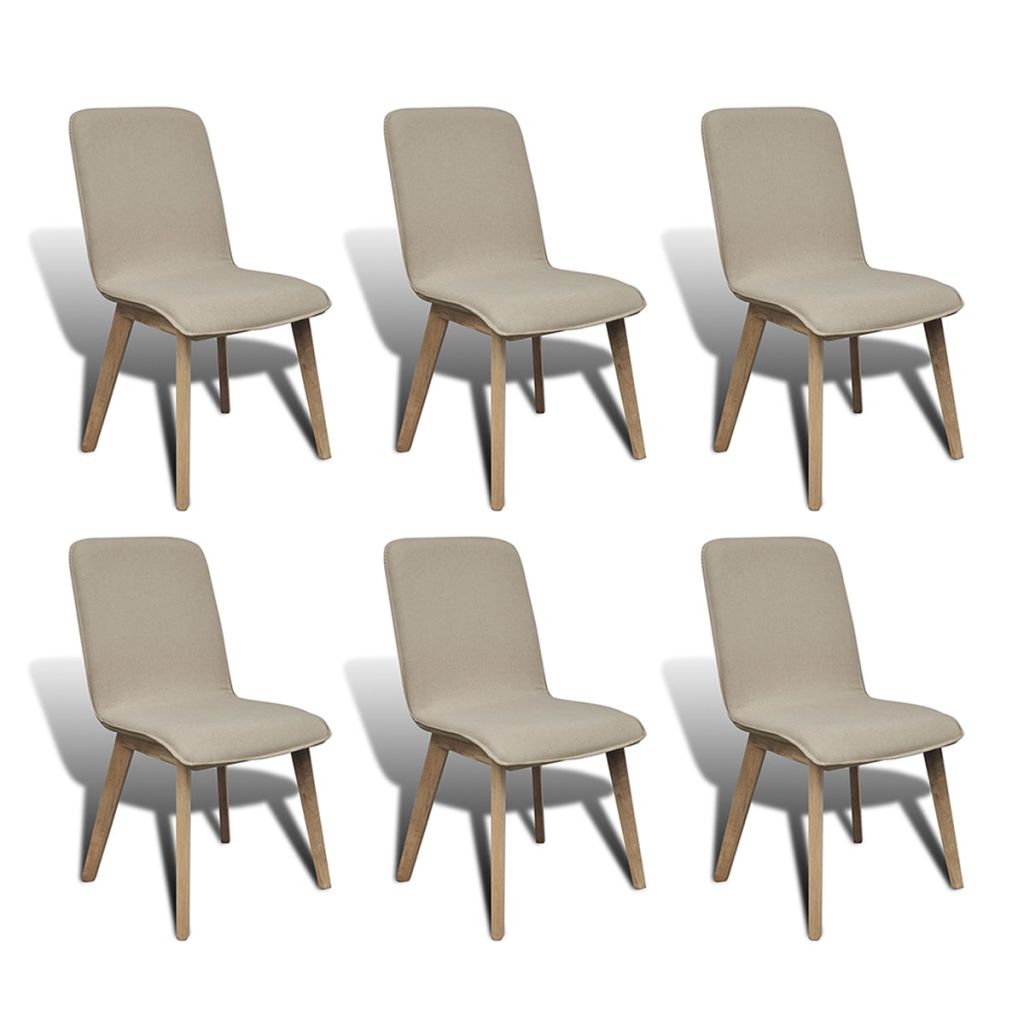  Matstolar 6 st beige tyg och massiv ek