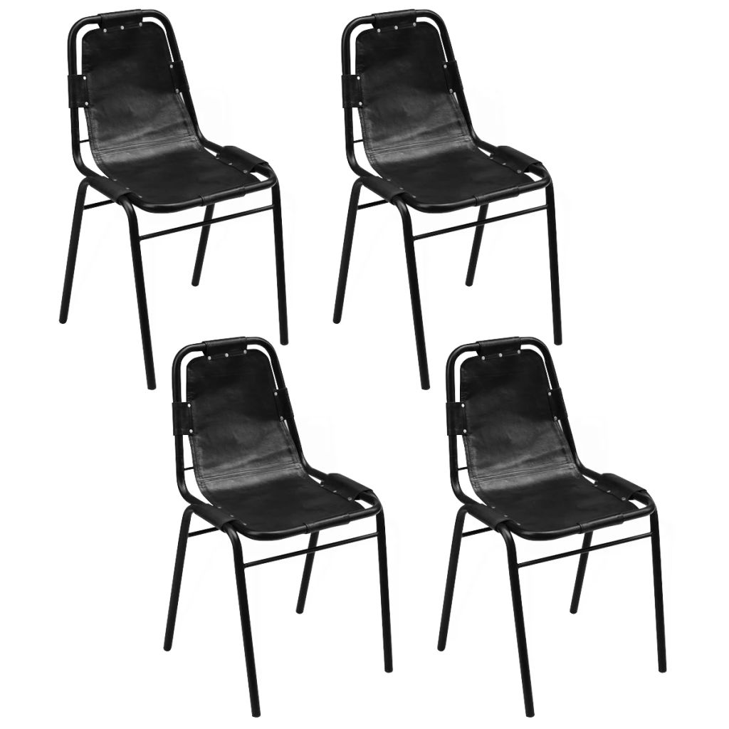  Matstolar 4 st svart äkta läder