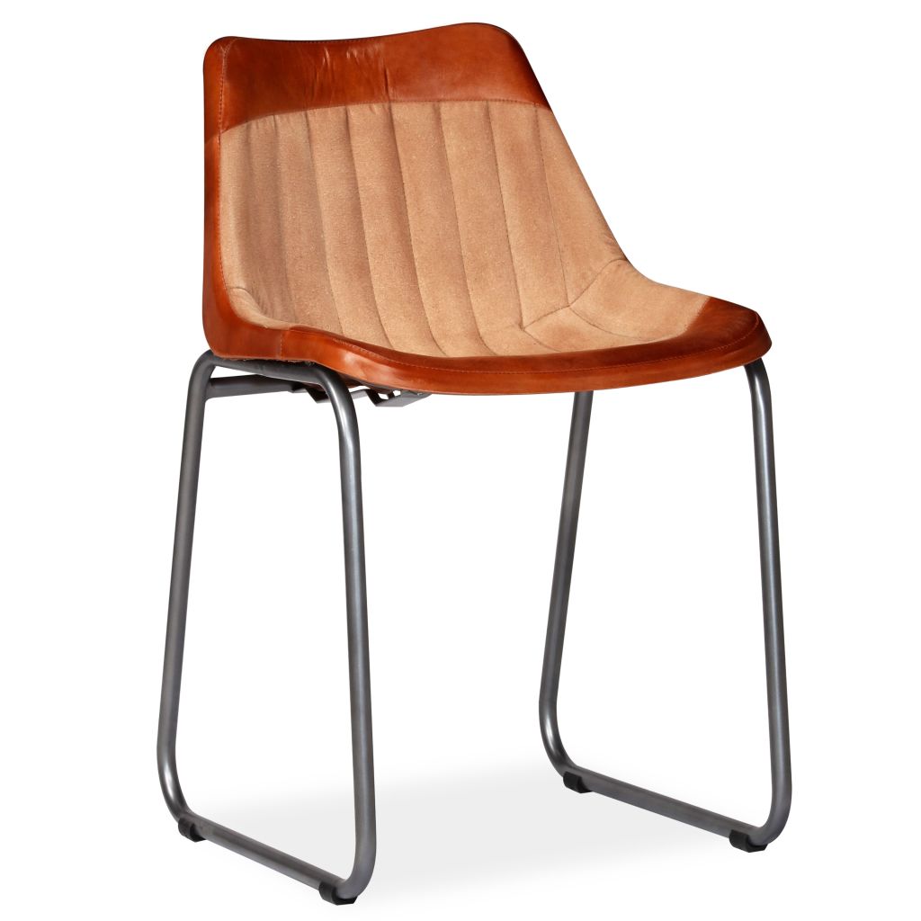  Matstolar 4 st brun och beige äkta läder och kanvastyg