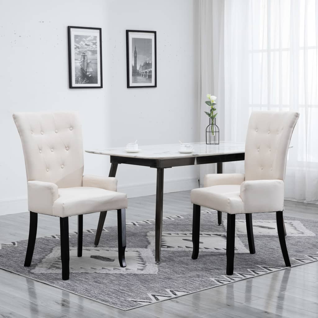  Matstolar med armstöd 2 st beige tyg