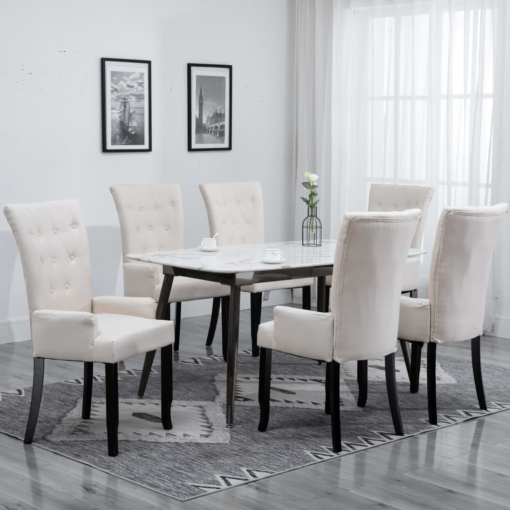  Matstolar med armstöd 6 st beige tyg