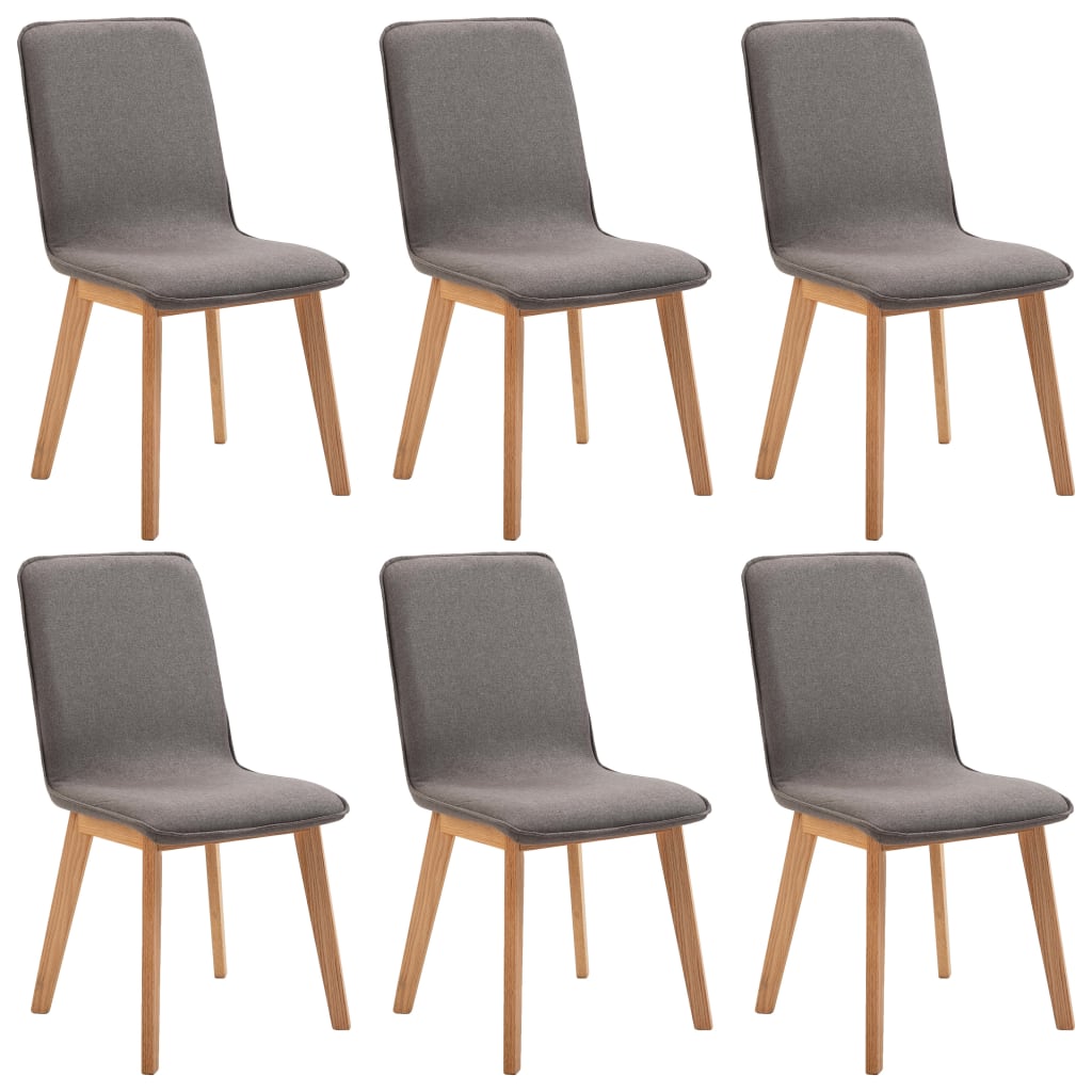 Matstolar 6 st taupe tyg och massiv ek