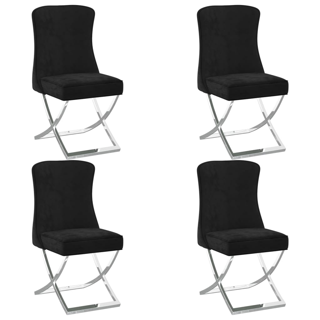  Matstolar 4 st svart 53x52x98 cm sammet & rostfritt stål