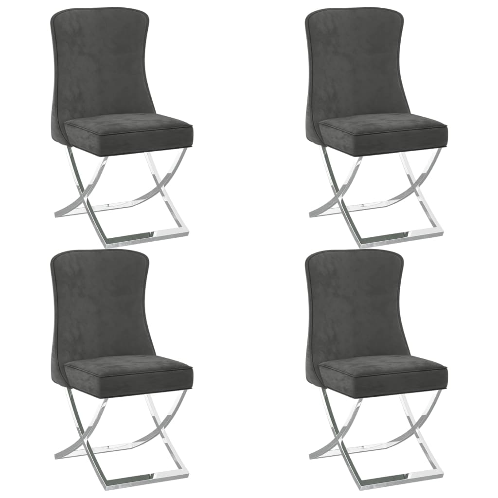  Matstolar 4 st grå 53x52x98 cm sammet & rostfritt stål