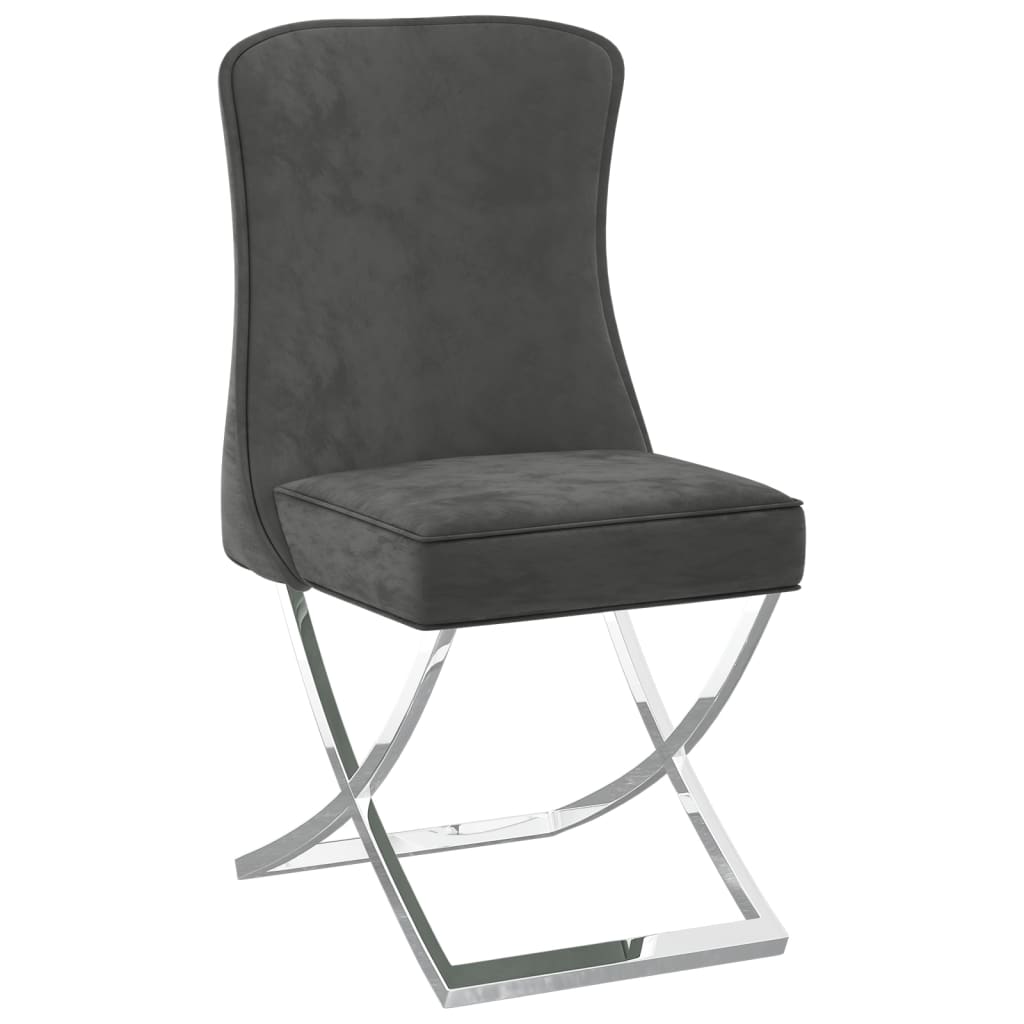  Matstolar 6 st grå 53x52x98 cm sammet & rostfritt stål