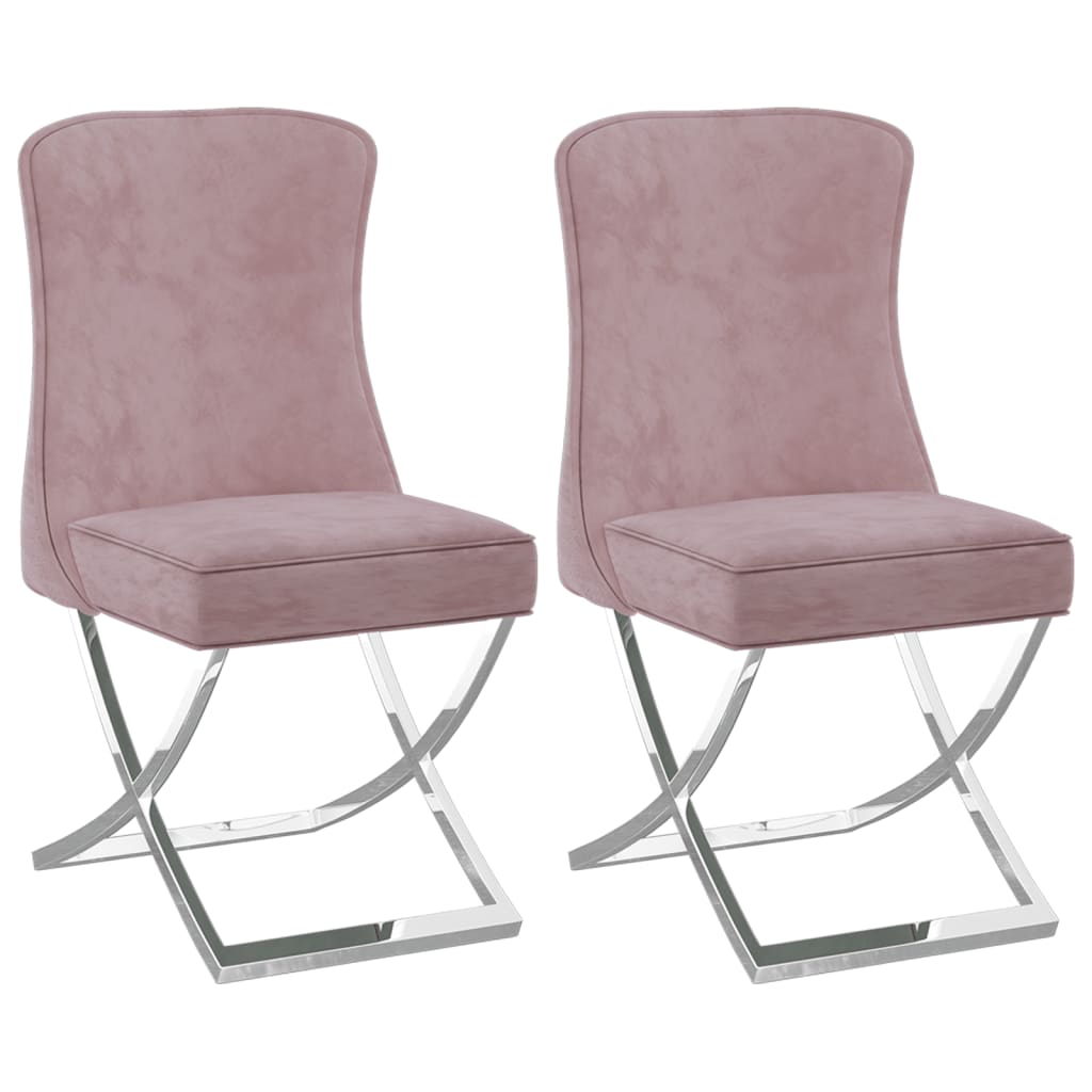  Matstolar 2 st rosa 53x52x98 cm sammet & rostfritt stål