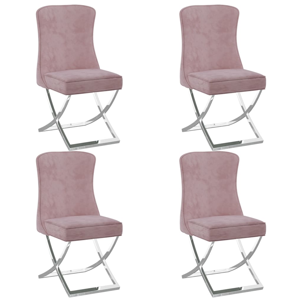 Matstolar 4 st rosa 53x52x98 cm sammet & rostfritt stål
