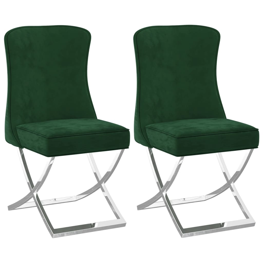  Matstolar 2 st mörkgrön 53x52x98 cm sammet & rostfritt stål
