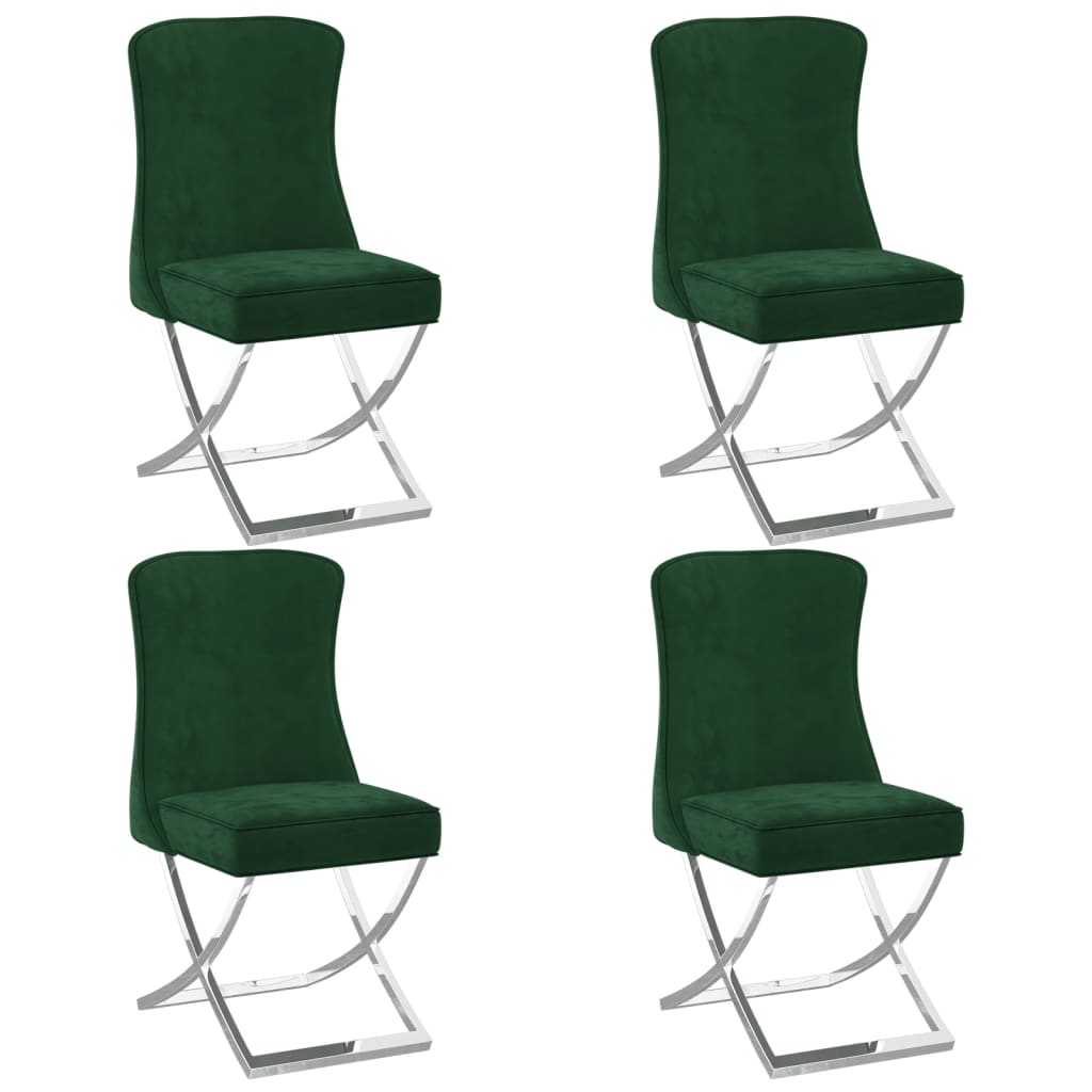  Matstolar 4 st mörkgrön 53x52x98 cm sammet & rostfritt stål