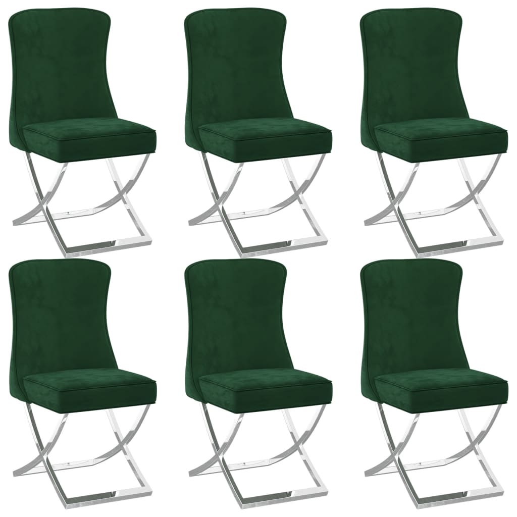  Matstolar 6 st mörkgrön 53x52x98 cm sammet & rostfritt stål