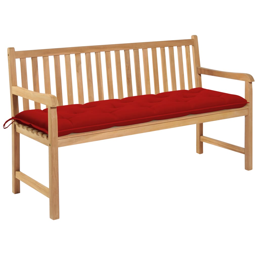  Trädgårdsbänk med röd dyna 150 cm massiv teak