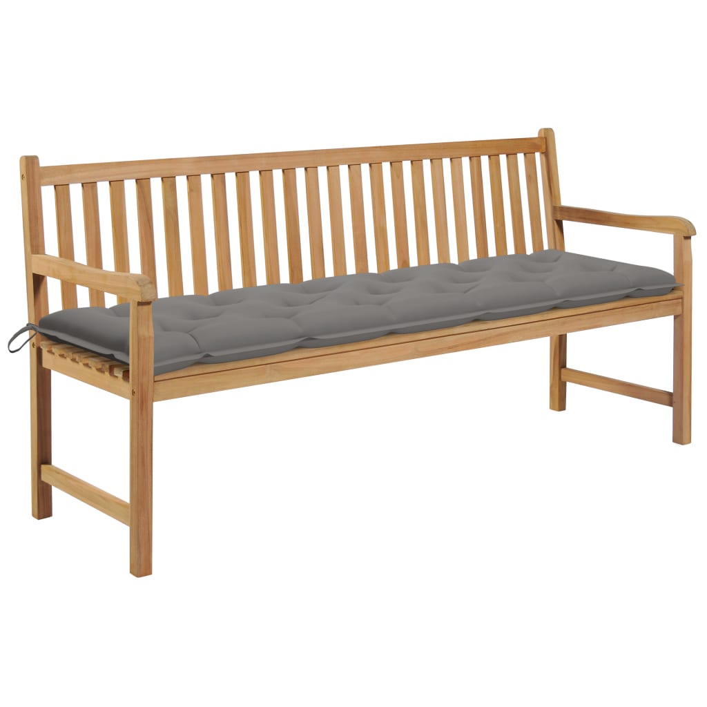  Trädgårdsbänk med grå dyna 175 cm massiv teak