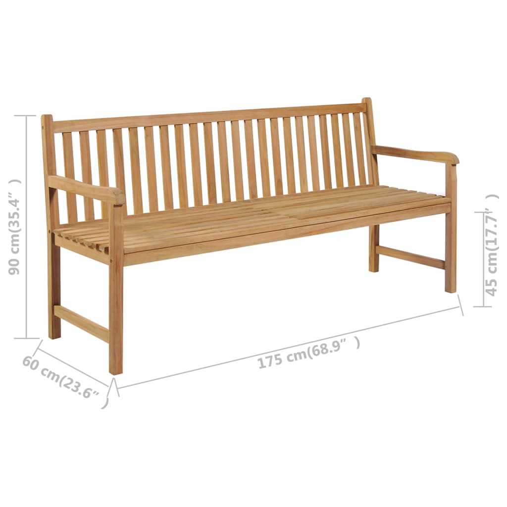  Trädgårdsbänk med grå dyna 175 cm massiv teak