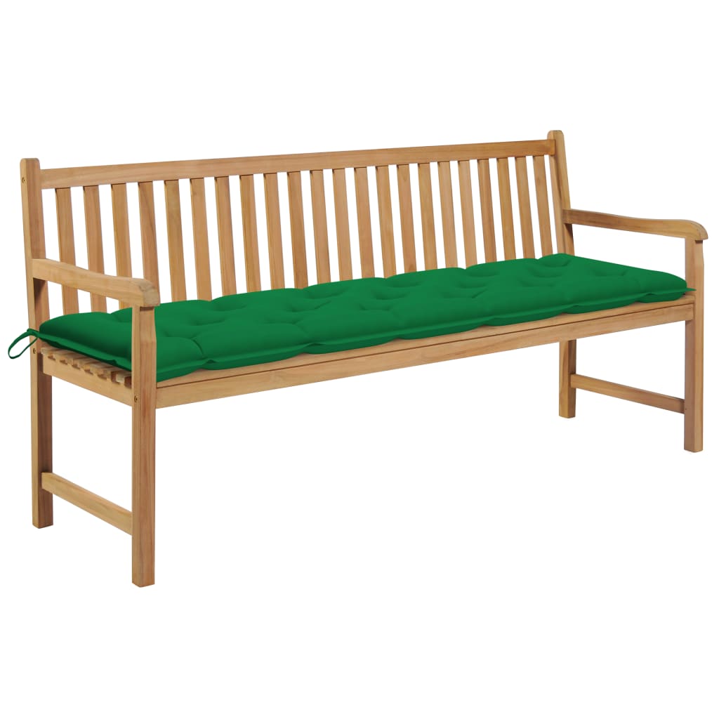 Trädgårdsbänk med grön dyna 175 cm massiv teak